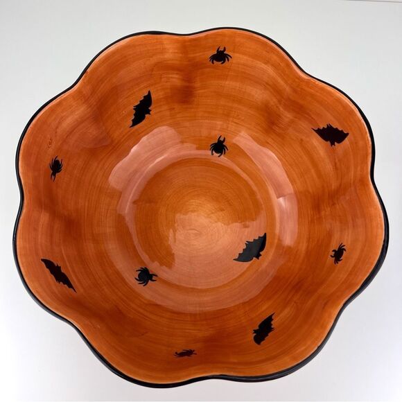 Laurie Gates GATES WARE  Halloween Ruffled Bowl 12’ Skeleton Ghosts Pumpkins - Picture 4 of 8